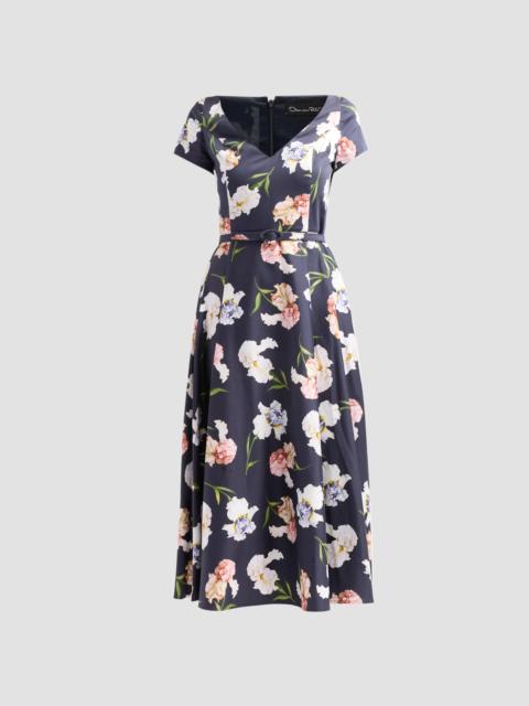 Oscar de la Renta Women's Painted Iris Poplin Day Dress - Navy Multi