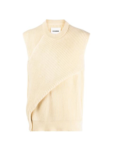 crossover-panelled ribbed-wool vest