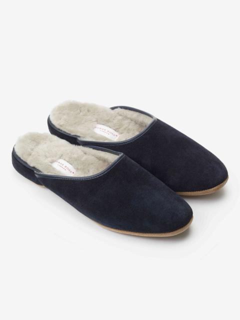 Derek Rose Men's Mule Slippers Douglas Suede Sheepskin Navy