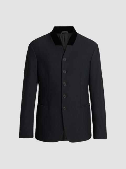 GIORGIO ARMANI Men's Rice-Stitch Band Collar Jacket - Black