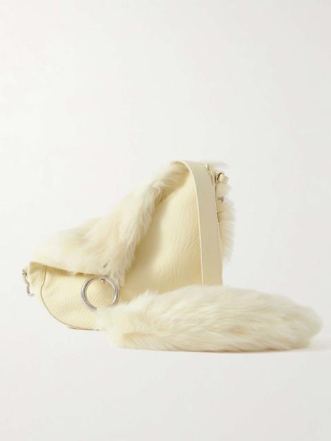 Faux fur and textured-leather shoulder bag