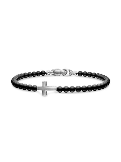 DAVID YURMAN Men's Spiritual Beads Cross Station Bracelet in Sterling Silver - Black Onyx