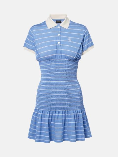 GUCCI Shirred striped silk piqué polo dress