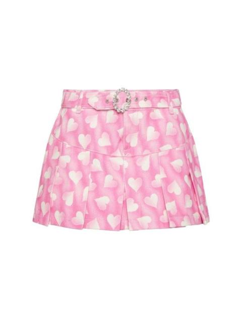 Alessandra Rich Pink heart print gabardine miniskirt