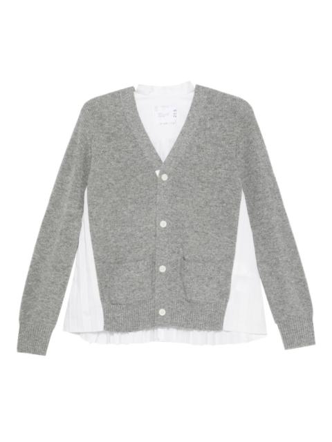 sacai pleated-detail button cardigan