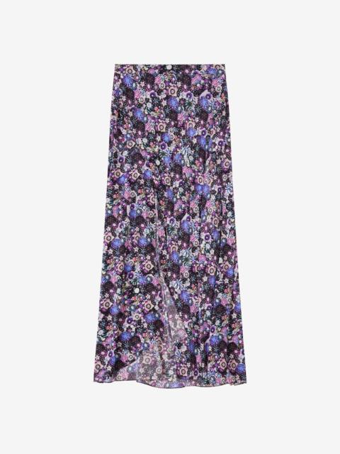 SAKURA FLORAL STRETCH-SILK LONG SKIRT