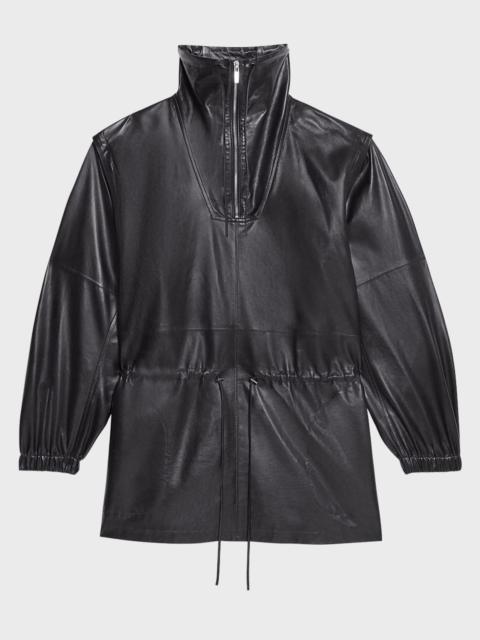 Helmut Lang Leather Drawstring Coat with Removable Sleeves