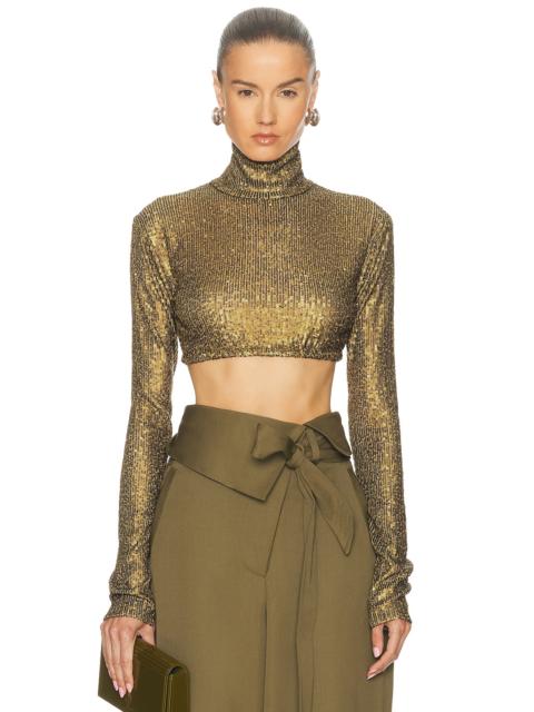 NORMA KAMALI Long Sleeve Slim Fit Turtleneck Cropped Top