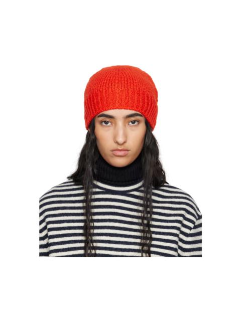 Jil Sander Red Irregular Texture Wool Beanie