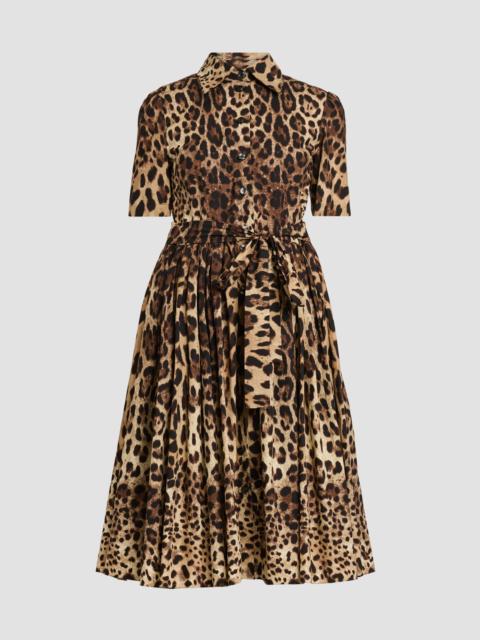 Dolce & Gabbana Women's Leopard Cotton Poplin Midi Shirtdress - Leo New