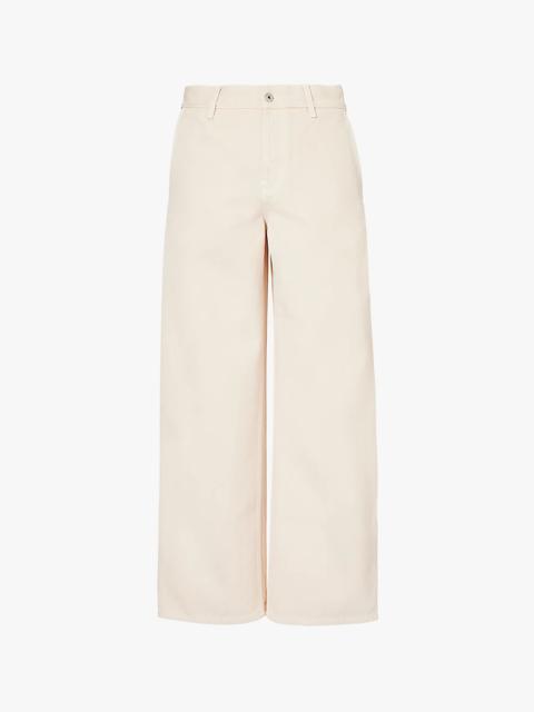 Brand-embroidered wide-leg mid-rise cotton trousers