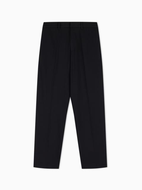 EMPORIO ARMANI WAFFLE-EFFECT ARMURE FABRIC TROUSERS