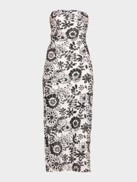 RAMY BROOK Bonnie Strapless Floral Sequin Column Midi Dress