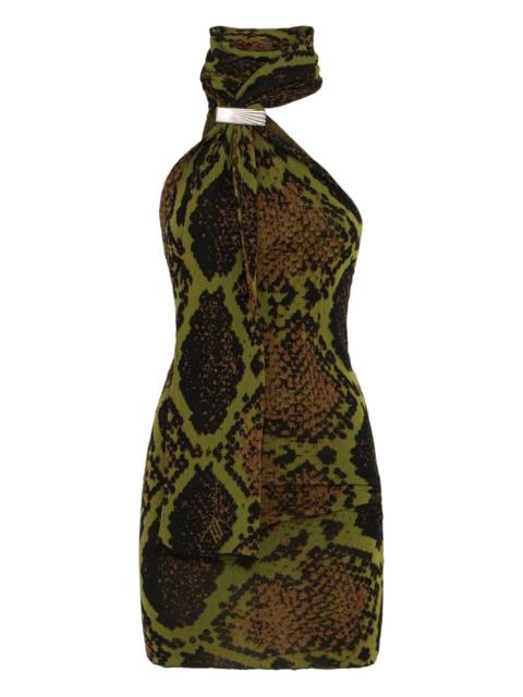 THE ATTICO snake-print halterneck mini dress
