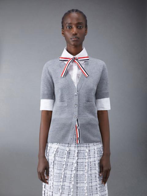 Thom Browne Wool Jersey Organza Collar Ribbon Tie Combo Cardigan Short Sleeve Shirt