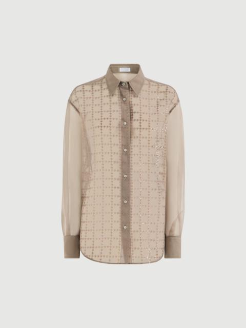 Brunello Cucinelli Crispy silk shirt with dazzling windowpane embroidery