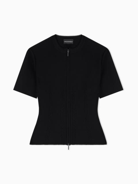 EMPORIO ARMANI FABRIC-STITCH KNIT ZIP-UP JACKET