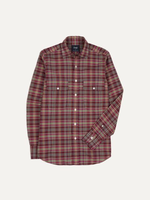Drake's Plum Madras Check Cotton Two-Pocket Work Shirt