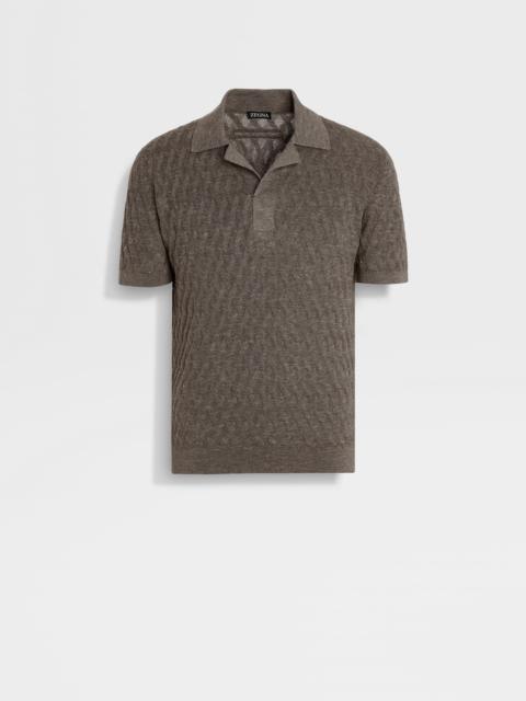 ZEGNA DARK TAUPE MÉLANGE SILK CASHMERE AND LINEN POLO SHIRT