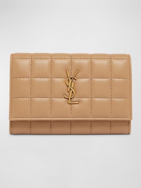 SAINT LAURENT YSL Monogram Flap Small Wallet in Quilted Smooth Leather