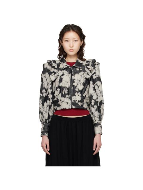 ANNA SUI Black & Off-White Cropped Ruffle Jacket