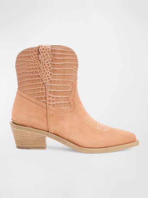 PARTLOW Jena Croco Western Ankle Booties