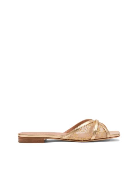 MALONE SOULIERS Perla gold flower-embroidered flat sandals