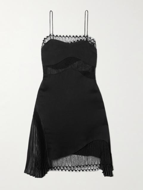Victoria Beckham Pleated Chiffon And Lace-trimmed Satin-crepe Mini Dress