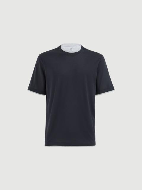 Brunello Cucinelli Silk and cotton lightweight jersey crew neck T-shirt with faux-layering