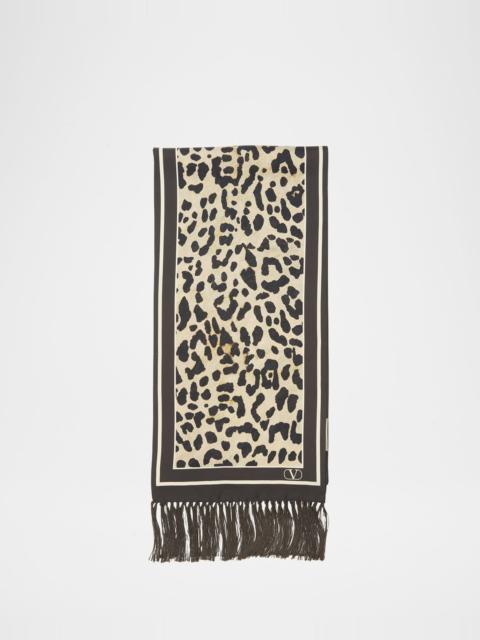 Valentino Animal Twill Fringe Scarf