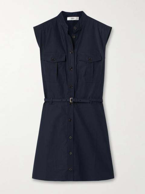 FRAME Belted Cotton-poplin Mini Shirt Dress
