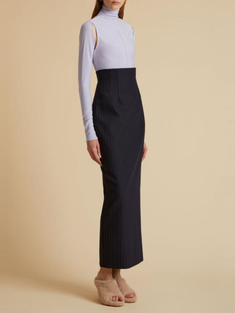 KHAITE The Loxley Skirt in Navy and White Stripe