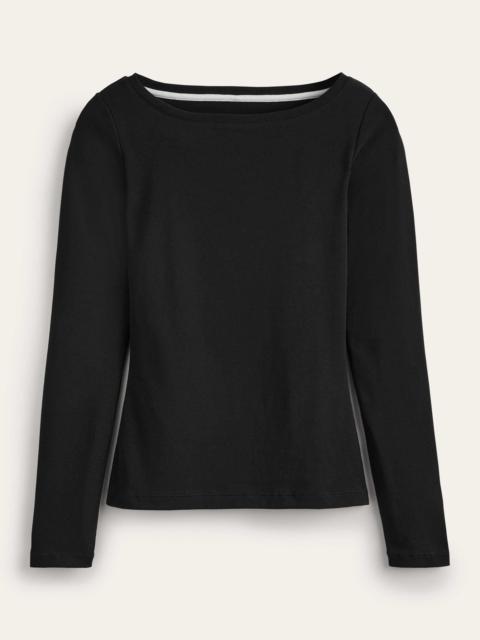 BODEN Essential Boat-Neck Jersey Top-Black