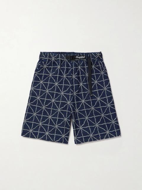Kapital Dojo Easy Wide-Leg Belted Embroidered Denim Shorts