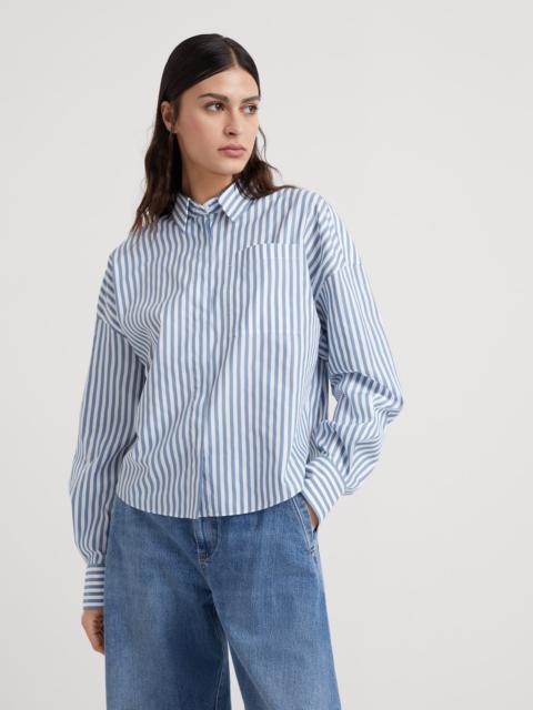 Cotton and silk striped poplin shirt with shiny collar