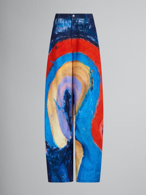 Marni DARK BLUE ULTRA-WIDE-LEG TROUSERS WITH RAINBOW PRINT