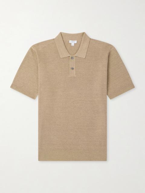 Sunspel Honeycomb-Knit Linen and Silk-Blend Polo Shirt