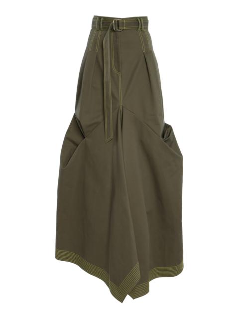 CHRISTOPHER JOHN ROGERS Tucked Cotton-Blend Trumpet Maxi Skirt brown