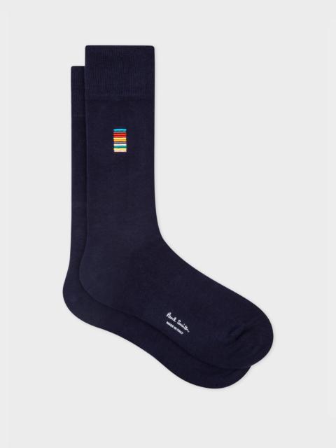 Paul Smith Navy Embroidered 'Signature Stripe' Socks