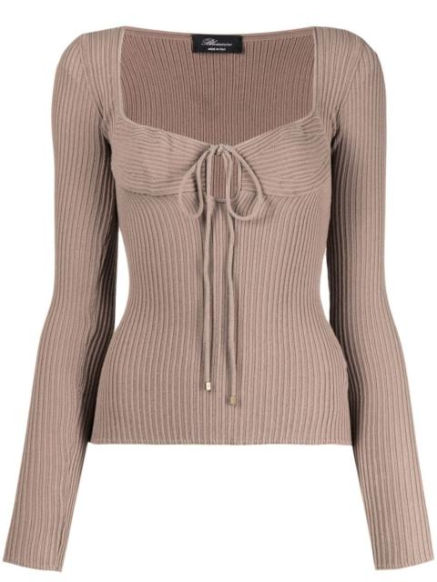 Blumarine ribbed-knit tie-neck sweatshirt