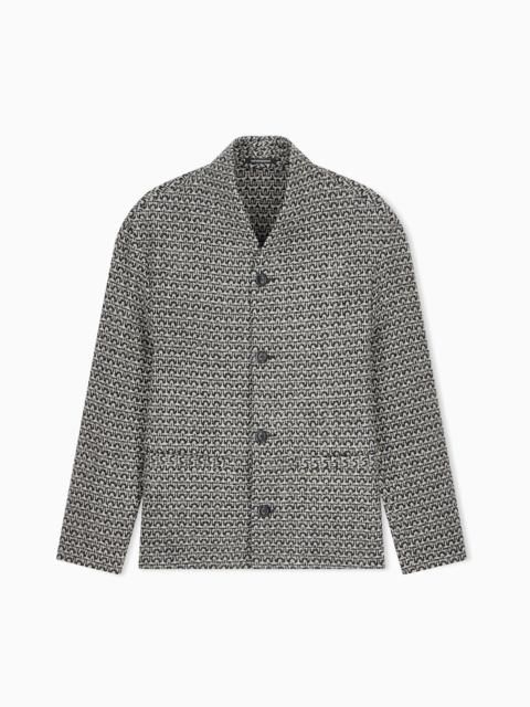 EMPORIO ARMANI UNLINED VIRGIN WOOL BLAZER IN KNIT-LOOK GEOMETRIC TWEED