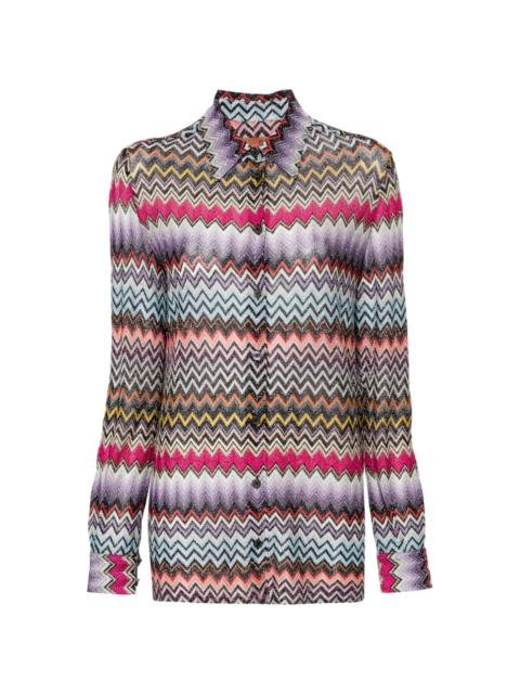 long-sleeve zigzag-knit shirt