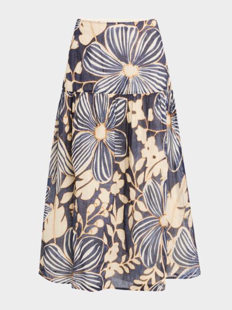 MARIE OLIVER Owens Floral-Print Cotton Midi Skirt