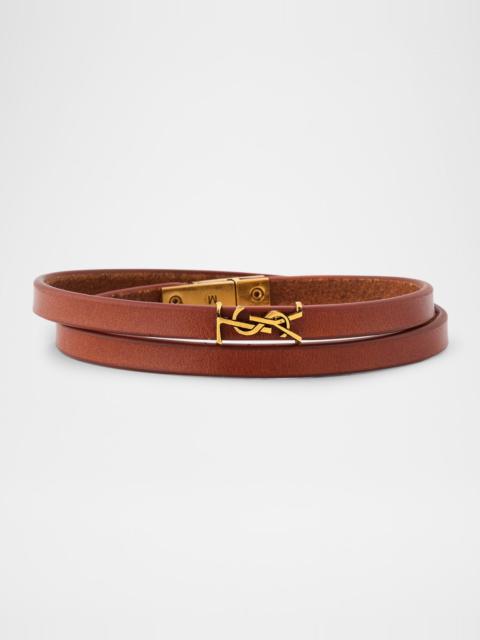 SAINT LAURENT YSL Thin Double Wrap Leather Bracelet
