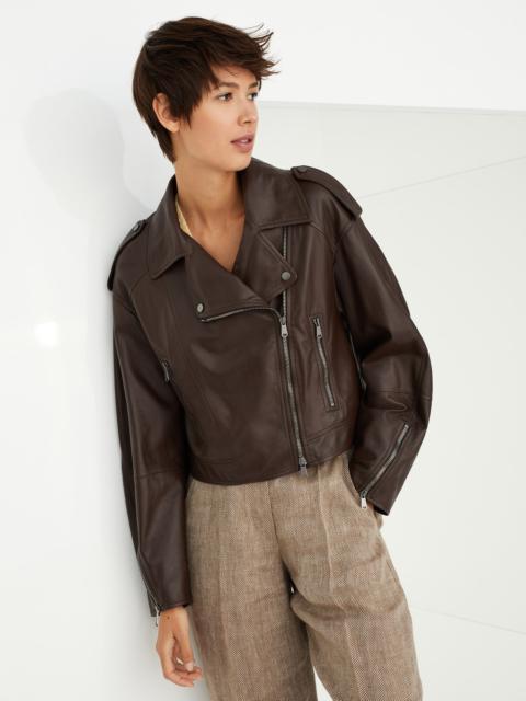 Brunello Cucinelli Nappa leather biker jacket con shiny details