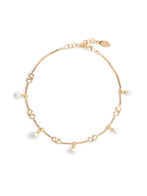 VLogo pearl-embellished anklet