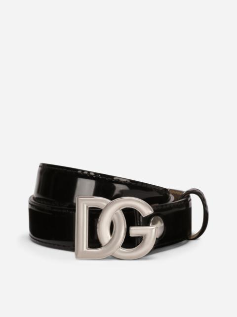 Shiny calfskin belt with DG logo