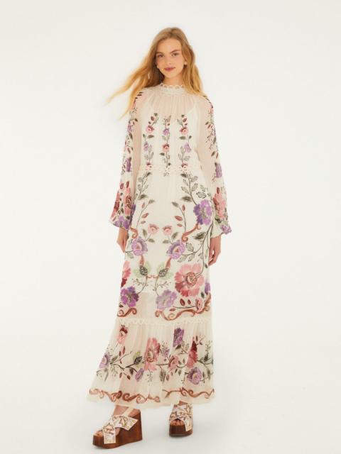 Cream Rococo Flowers Lace Maxi Dress