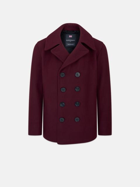 GLOVERALL Men's Admiralty Melton Wool Peacoat Burgundy