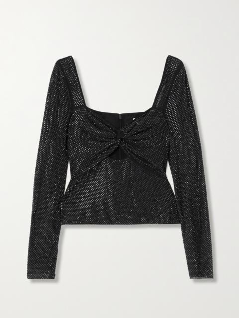 self-portrait Twist-front Cutout Crystal-embellished Stretch-mesh Top